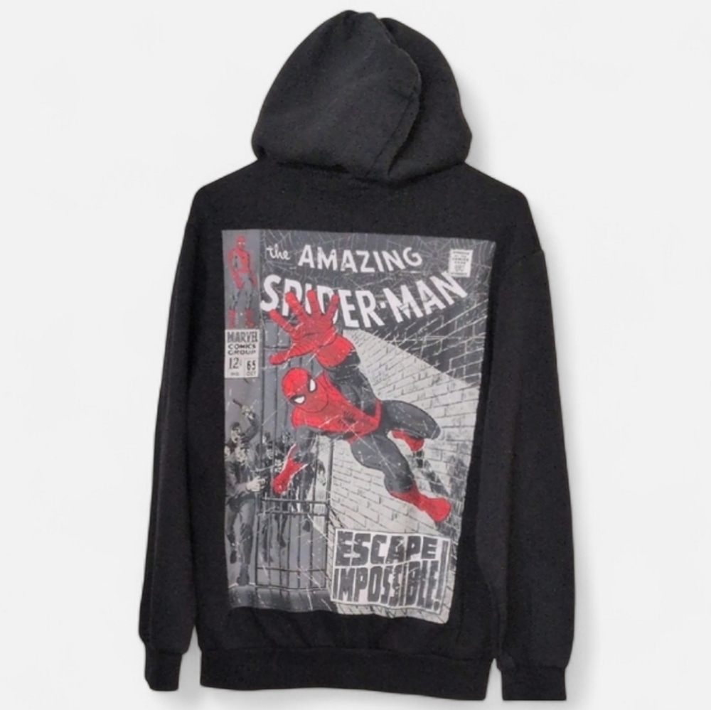Marvel Spiderman Black Pullover Hoodie With Front Pocket, Size Sm.